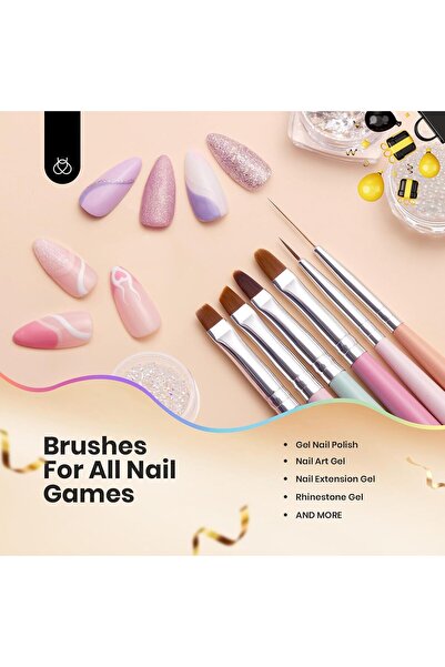 Arabest 6-Piece Nail Art Brush Set, Gel Polish Design Pens with Dotting & Fre...