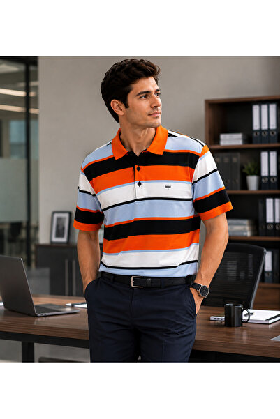Erimeks Men's Polo Collar Striped Single Jersey T-Shirt
