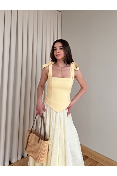 Laluvia Yellow Shoulder Bow Tie Bustier - 70273