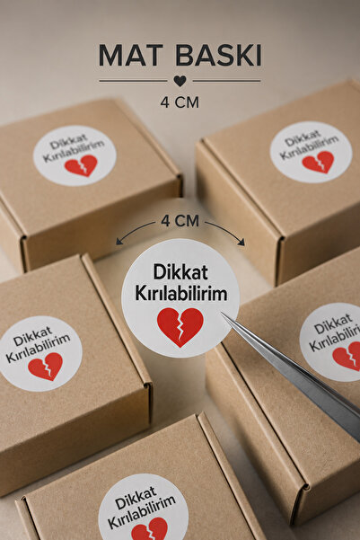 Hayali Çizgili Dikkat Kırılabilirim Yuvarlak Sticker 4 cm Mat Baskı A4'te 24 ...