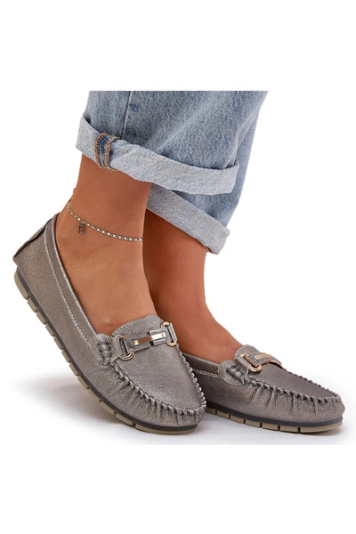 S.BARSKI Glitter Flat Moccasins Made Of Leather D&A LR51-546 Silver 38