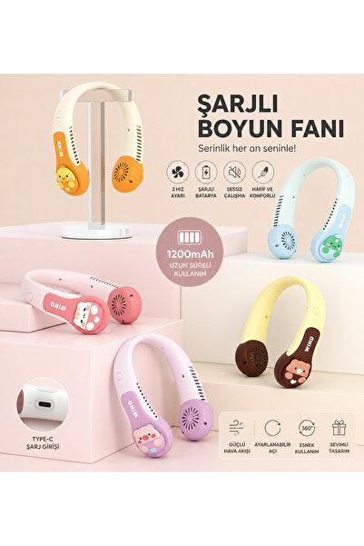 1DepoBu Şarjlı Boyun Fanı Çocuk Mini Taşınabilir Boyun Vantilatörü Sessiz USB...
