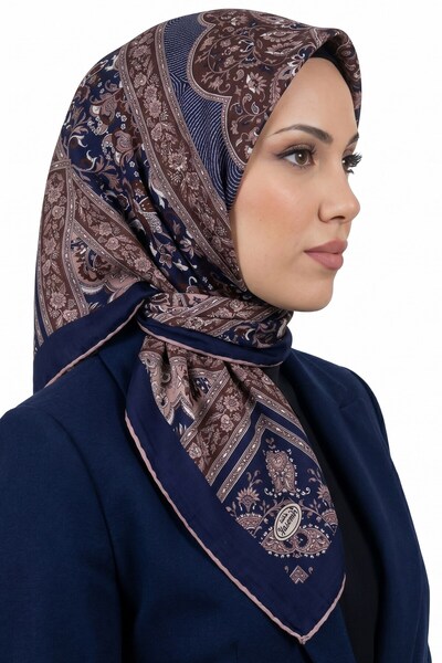hadiora وشاح نسائي ناعم من القطن العضوي بنمط عرقي باللون الأزرق الداكن