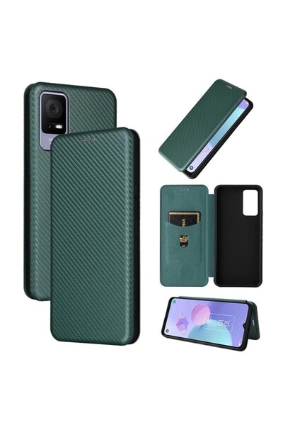 sscase Carbon Fiber Θήκη Βιβλίο Green (TCL 405 / 406 / 408)