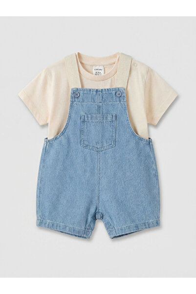 LC Waikiki Blue baby boy jean salopet and t-shirt set
