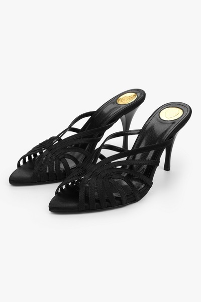 Shoeberry Women's Juan Black Satin Heeled Slippers