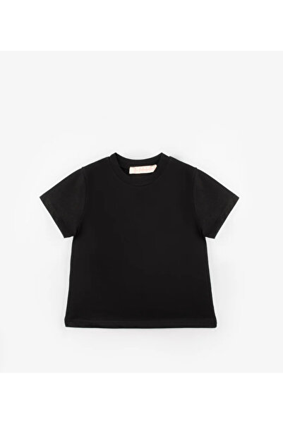 Marka Black Short Sleeve Combed Cotton Basic Kids T-Shirt