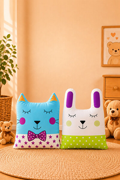 Paris Home 2-Piece Children's Room Cushion Pillow Set, Filled, Cute, Multi-Pu...