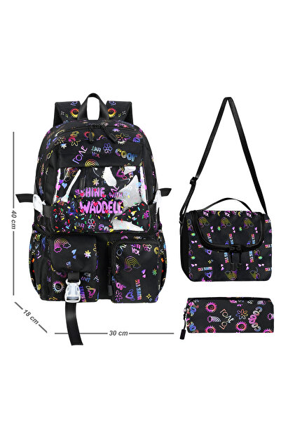 Niss Store Kore Kawai Şeffaflı Twill Kumaş Toz Pembe Desenli Kız Çocuk Okul Ç...