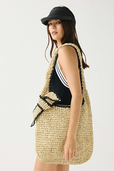 C&City Knot Detail Straw Bag Y9220 Beige