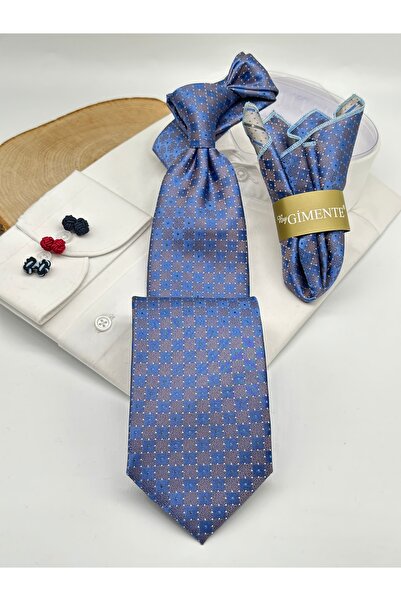 Gutiero Classic Tie with Blue Patterned Handkerchief