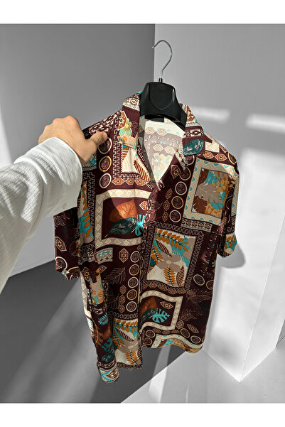 NO1 KONSEPT Brown Ethnic Leaf Patterned Efil Efil Alaçatı Shirt