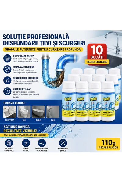 OEM Set 10 x Soluție Desfundare Țevi 110g, Granule pentru Chiuvetă, WC, Cadă ...