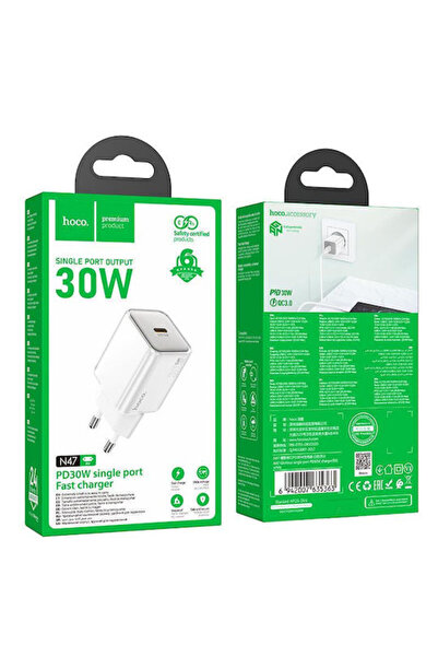 hoco. Φορτιστής Hoco χωρίς καλώδιο GaN με θύρα USB-C, 30W Power Delivery, Λευ...