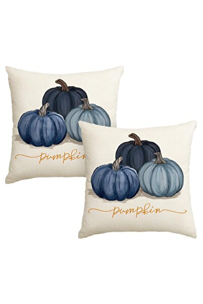 OEM Set of 2 pillowcases, autumn pattern with blue pumpkin, 45x45 cm