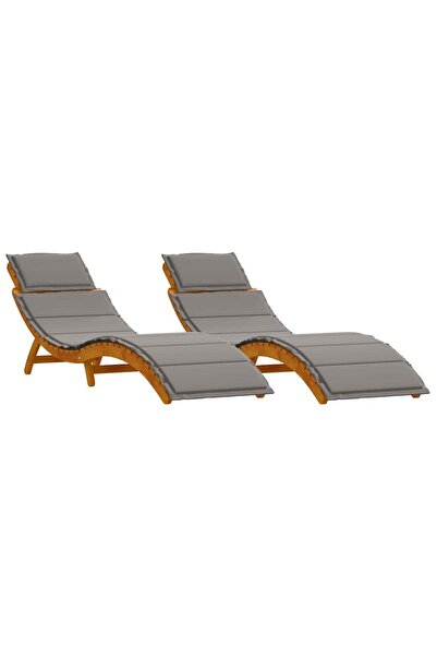 vidaxl Șezlong cu pernă 2 pcs Gri Lemn Solid de Acacia