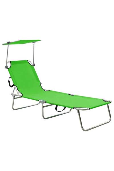 vidaxl Șezlong pliabil cu copertină, verde, aluminiu