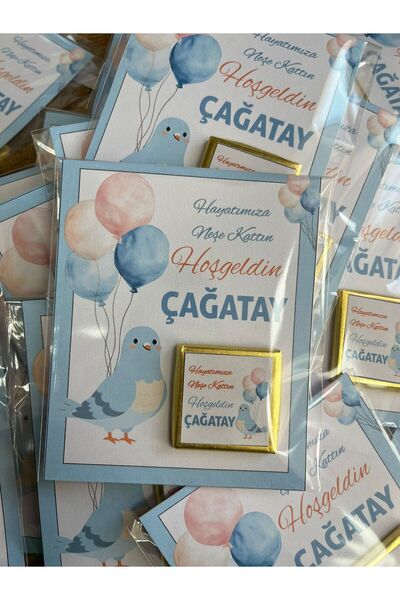 hemdemhediyelik Hoşgeldin Bebek Çikolatası Kartlı Kuş Tasarım 10 Adet Bebek H...