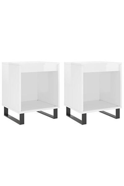 vidaxl Noptiere, 2 buc., alb extralucios, 40x35x50 cm, lemn compozit