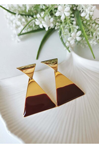 Halley Concept Bordo Prisma Mine Plated Geometric Steel Dangle Earrings 3X5 cm