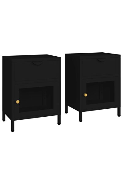 vidaxl Noptiere, 2 buc., negru, 40x30x54,5 cm, oțel și sticlă