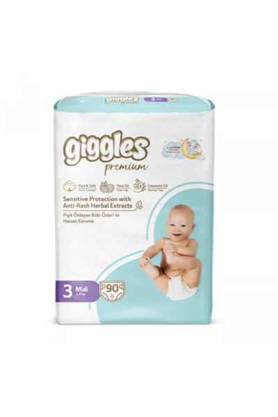 giggles Scutece pentru copii cu bandă adezivă laterală, Premium, Midi, 4-9 kg...