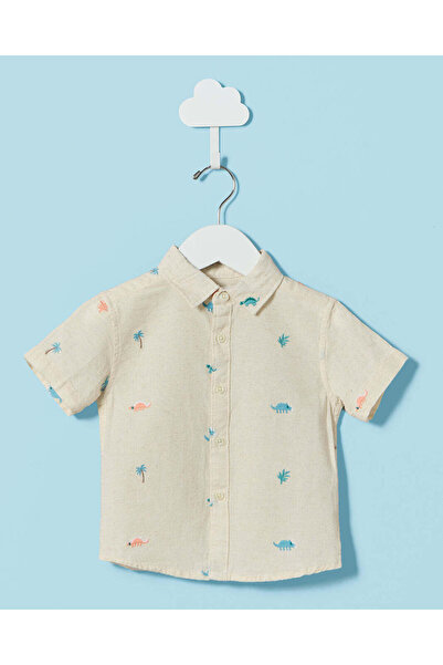 REDTAG Infant Boys Beige Printed Shirt