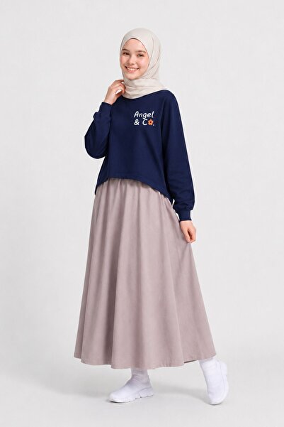 Angel&Co. Girls Clothing Girl's Navy Blue Sweat Beige Violet Maxi Skirt Basic...