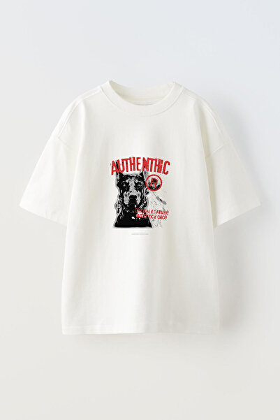 Anetos Tricou supradimensionat alb din bumbac cu imprimeu frontal cu design c...
