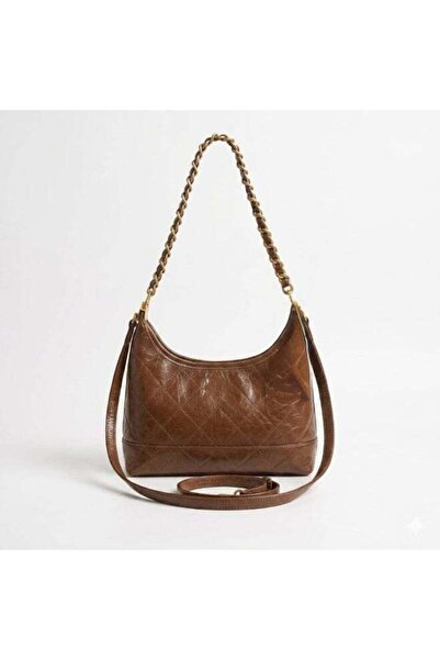 Generic Elegant Quilted Leather Shoulder Bag with Gold Chain Strap & Adjustab...