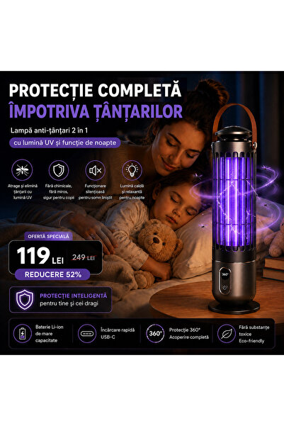 Royal Rechargeable UV mosquito repellent lamp and 2-in-1 night light with dus...