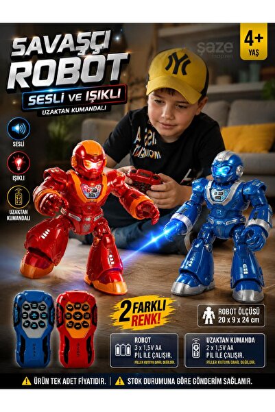 SAZE Uzaktan Kumandalı Savaşçı Robot Sesli Işıklı Hareketli Oyuncak Robot Kır...