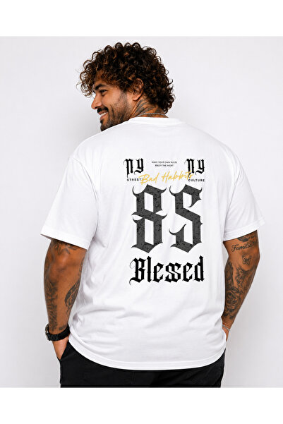 MocGrande Men's Large Size Crew Neck T-Shirt Blessed 26147 White