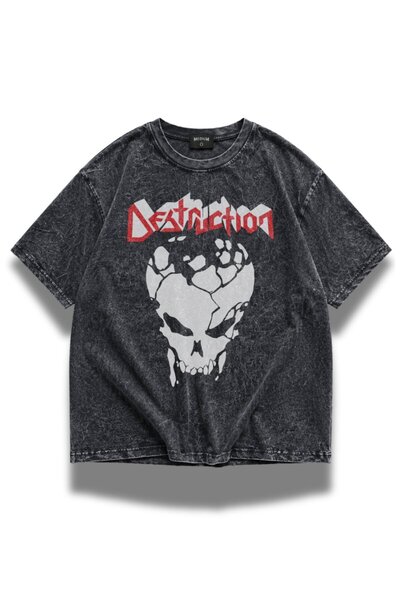 Fuddy Moda Unisex μπλουζάκι με στάμπα Destruction, που πλένεται, με θέμα ροκ ...