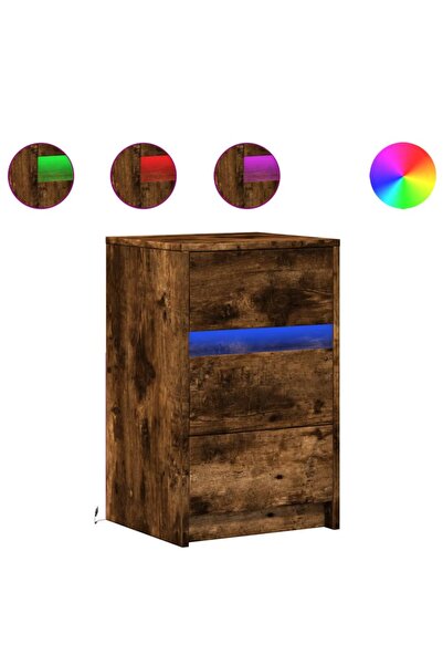 vidaxl Noptieră cu lumini LED, stejar fumuriu, lemn prelucrat