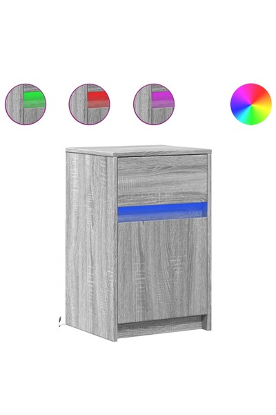vidaxl Noptiere cu lumini LED, 2 buc., sonoma gri, lemn prelucrat