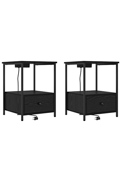 vidaxl Dulap de noapte cu sertar 2 pcs Stejar Negru 42 x 41 x 56 cm