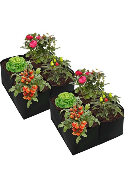 Arabest 2 Pcs Fabric Raised Garden Bed,4 Grids Plant Grow Bags,60x60cm,Rectan...