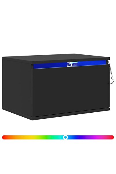 vidaxl Noptieră montată pe perete cu lumini LED, negru