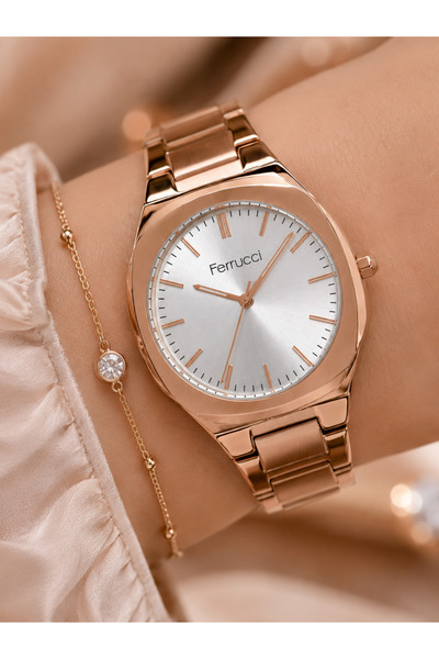 Ferrucci Women's Wristwatch Steel Band Rose Gold Color Casual and Stylish Com...