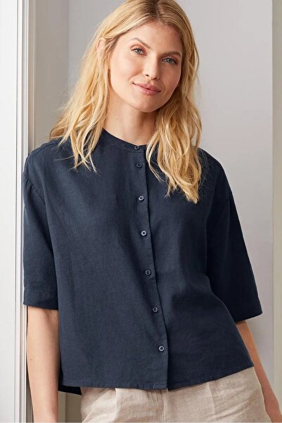 Tchibo Women Solid Elbow Sleeve Shirt, Navy
