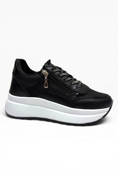 Cakgo Alves 0846-26 Simli Cilt Deri Anatomik Taban Kadın Sneaker Siyah Beyaz 36-40