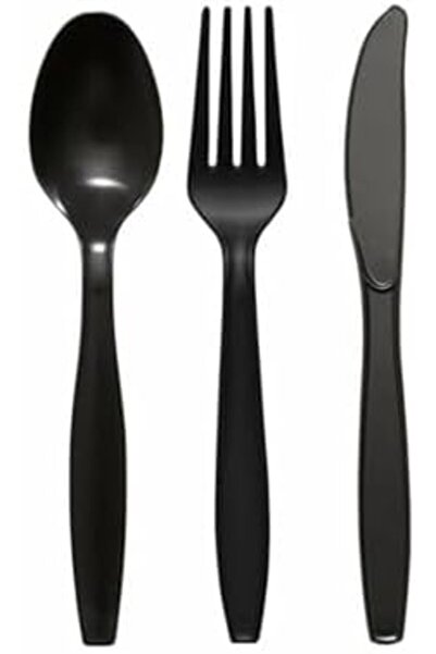 Yıldızan Tamgün Plastic Luxury Fork-Spoon-Knife 3-Piece Black Black Set 100-P...