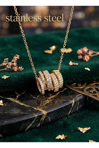 stainless steell 316L Steel Zircon Stone Spiral Model Gold Color Necklace