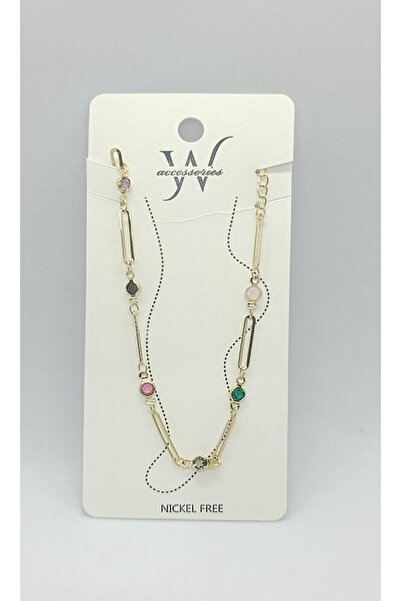 ndjewelry Aurora Link Colorful Stone Detailed Gold Anklet