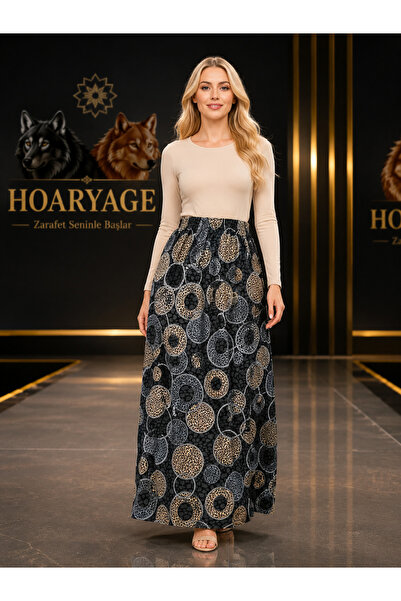 hoaryage Elastic Waist, Vivid Colorful Patterned Viscose Press Fabric Maxi Le...