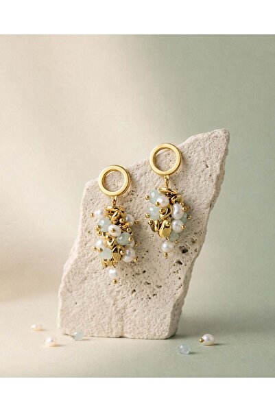 THE GEM STORIES JEWELRY Σκουλαρίκια με συστάδα από χρυσό μαργαριτάρι και ακου...