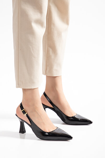 derim shoes Women's Black Patent Leather Pointed Toe Thin Heel Slingback