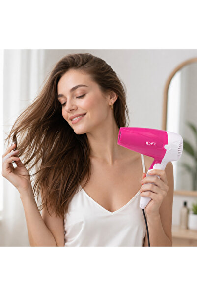 idei Uscător de Păr 1600W Compact, Roz și Alb, Ușor și Portabil, cu 2 Setări