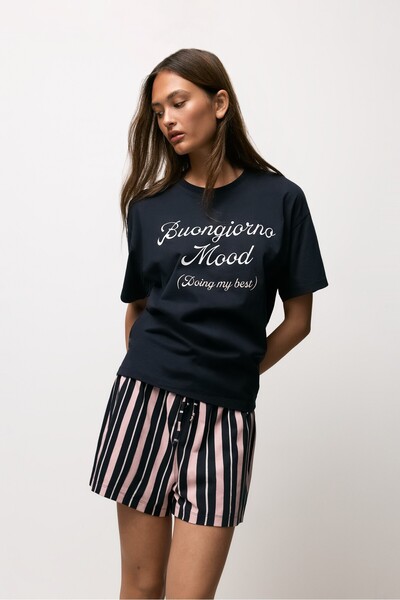 LEFTIES Desenli kısa pijama takımı